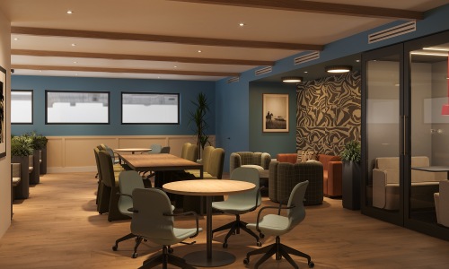 a room with chairs and study space