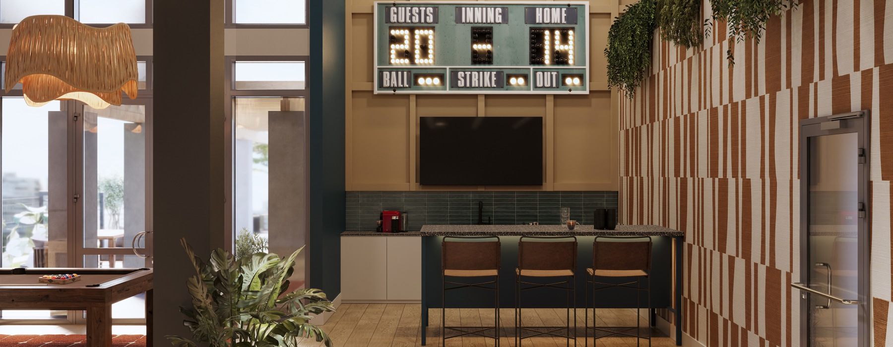 bar with score board