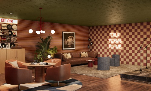 room with couch and chairs
